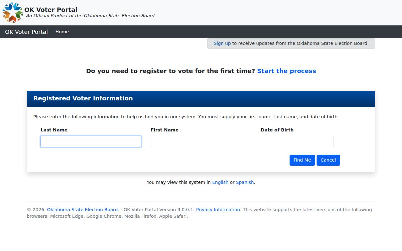 Midwest City residents directory view of Oklahoma Voter Portal
