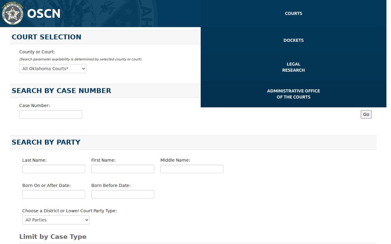 Midwest City residents directory view of OSCN court docket search