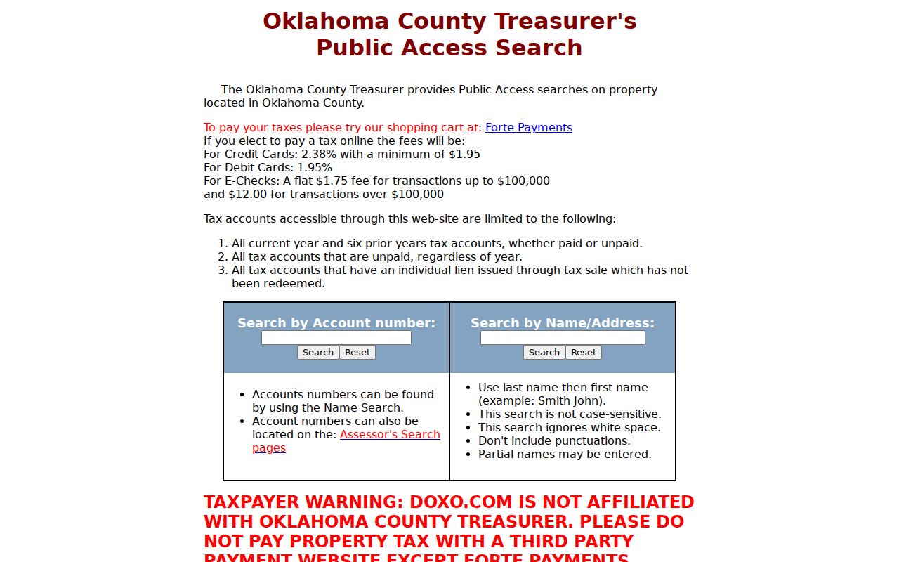 Midwest City previous residents tax research through Oklahoma County Treasurer public access