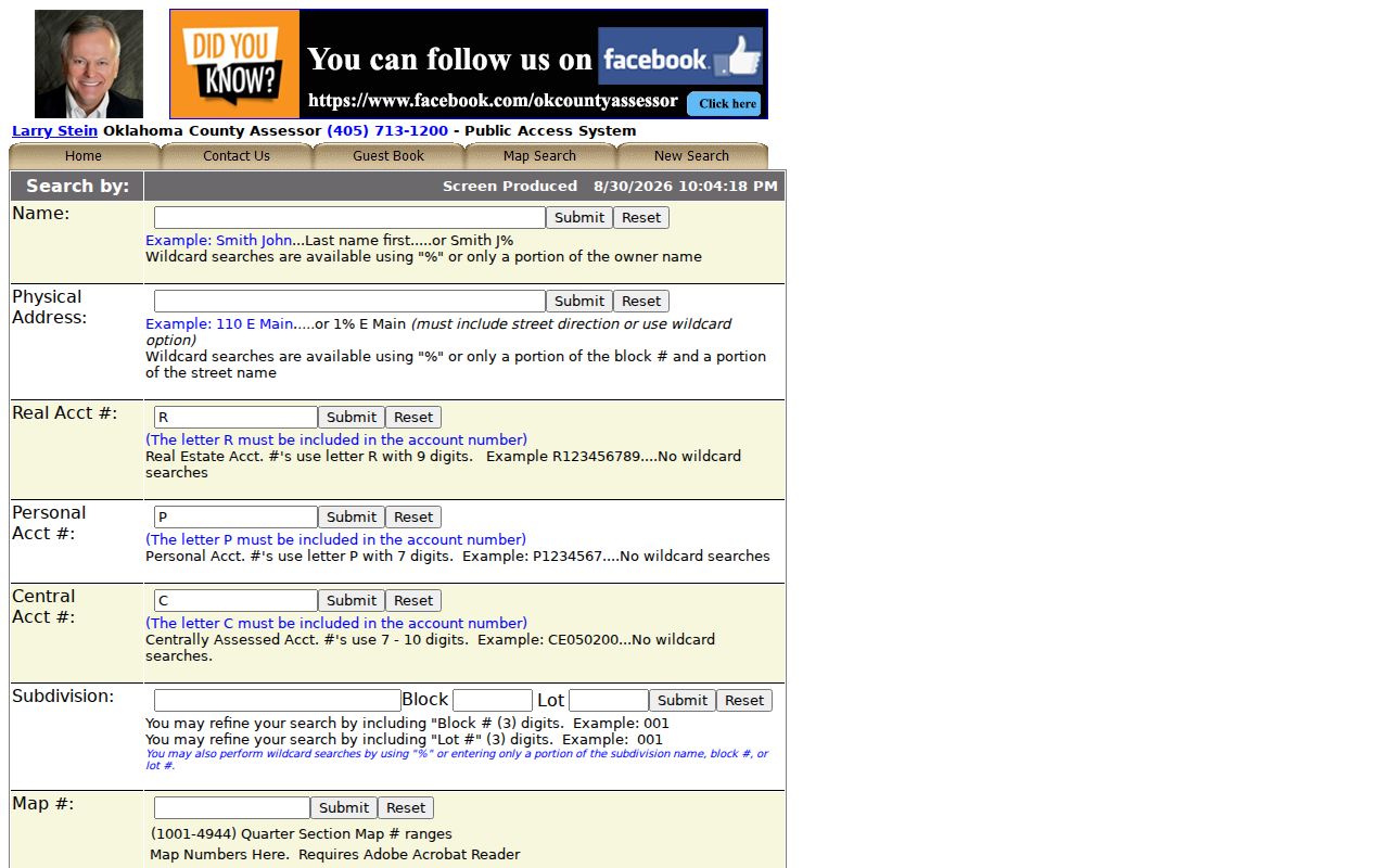 Midwest City street directory Oklahoma County Assessor address search